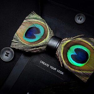 Handmade Peacock Feather Tie Brooch Set